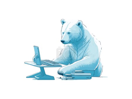 Téléchargez les illustrations : Un ours polaire travaillant sur ordinateur portable, concept d'entreprise et de finance, illustration vectorielle - en licence libre de droit