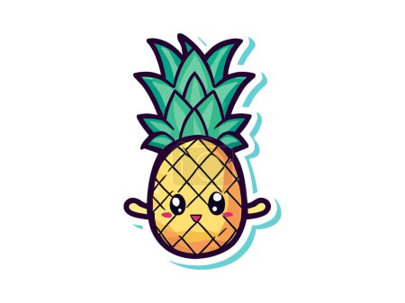 Téléchargez les illustrations : Mignon ananas kawaii personnage vectoriel illustration design - en licence libre de droit