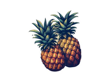 Téléchargez les illustrations : Style vintage, Illustration vectorielle ananas, concept d'été, kawaii, isolé en fond blanc - en licence libre de droit
