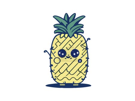 Téléchargez les illustrations : Mignon ananas kawaii personnage vectoriel illustration design - en licence libre de droit