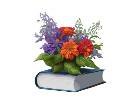 Téléchargez les illustrations : Illustration vectorielle Livres décorés de fleurs, isolés en fond blanc - en licence libre de droit