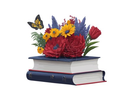 Illustration for Vector Illustration Books decorated by flowers, isolated in white background - Royalty Free Image