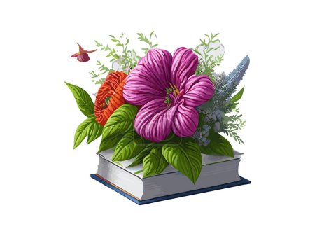 Téléchargez les illustrations : Illustration vectorielle Livres décorés de fleurs, isolés en fond blanc - en licence libre de droit