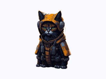 Ilustración de Gato robot con capucha, ilustración vectorial - Imagen libre de derechos