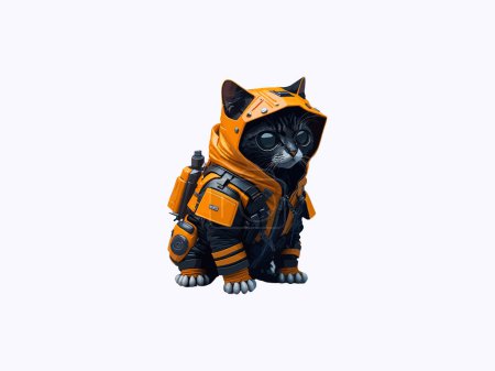 Téléchargez les illustrations : Robot à capuche chat, illustration vectorielle - en licence libre de droit