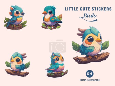 Téléchargez les illustrations : Stickers Oiseau bleu dessin animé vectoriel mignon - en licence libre de droit