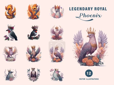 Téléchargez les illustrations : Oiseaux floraux avec agrafe royale - en licence libre de droit