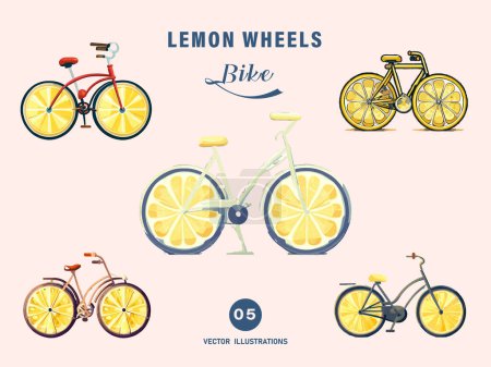 Illustration for Lemon Wheels Yellow Bicycle Watercolor - Royalty Free Image