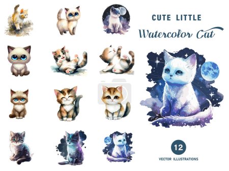 Cute Baby Watercolor Cats Set Clip Art