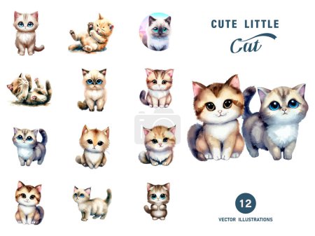 Téléchargez les illustrations : Clip d'aquarelle mignon bébé chat art - en licence libre de droit
