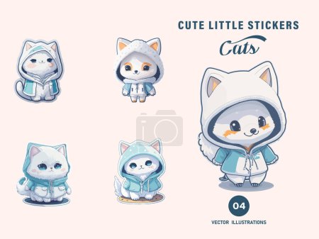 Illustration for Cute Little Baby Hoodies Cats Stickers - Royalty Free Image