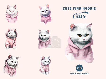 Téléchargez les illustrations : Cute Little Baby Sweats à capuche Chats en rose - en licence libre de droit