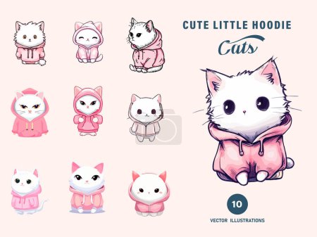 Téléchargez les illustrations : Mignon rose petit bébé sweats à capuche chats Clipart - en licence libre de droit