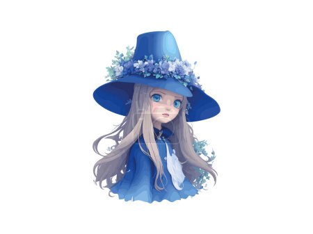 Ilustración de Chica bruja de acuarela decorada con flores y calabazas en concepto de Halloween, ilustración vectorial Clip art - Imagen libre de derechos