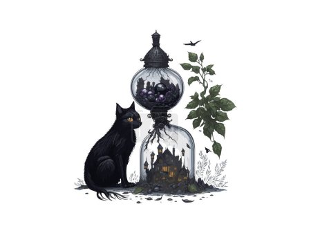 Illustration for Black Cat Halloween in Glass Jar ClipArt - Royalty Free Image