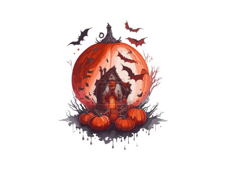 Illustration for Spooky horror house in magic crystal ball watercolor vector illustration clipart - Royalty Free Image