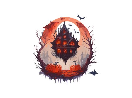 Ilustración de Espeluznante casa de terror en bola de cristal mágico acuarela vector ilustración clipart - Imagen libre de derechos