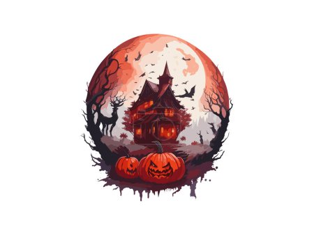 spooky horror house in magic crystal ball watercolor vector illustration clipart