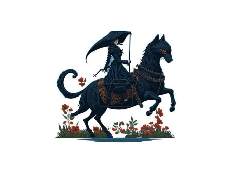 Illustration for Grim Reaper Riding Crazy Mystical Cat - Royalty Free Image