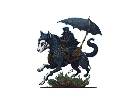 Illustration for Grim Reaper Riding Crazy Mystical Cat - Royalty Free Image