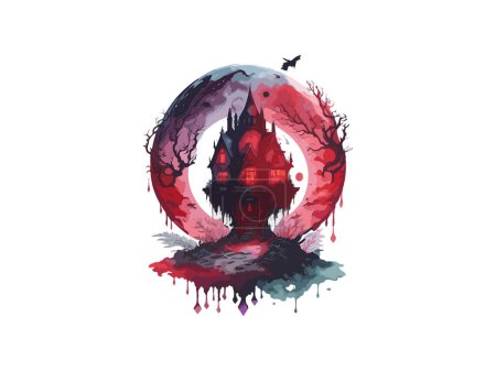 Illustration for Spooky horror house in magic crystal ball watercolor vector illustration clipart - Royalty Free Image