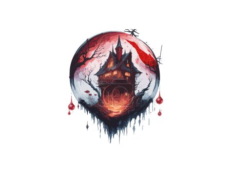 Ilustración de Espeluznante casa de terror en bola de cristal mágico acuarela vector ilustración clipart - Imagen libre de derechos