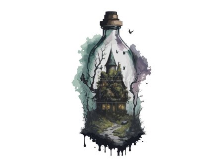 Téléchargez les illustrations : Maison d'horreur effrayant en cristal magique boule aquarelle vecteur illustration clipart - en licence libre de droit