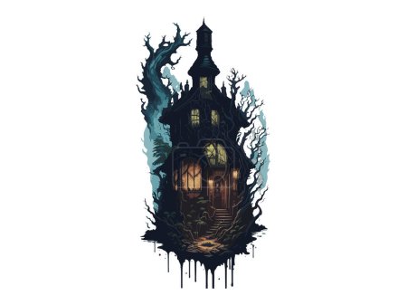 Téléchargez les illustrations : Maison d'horreur effrayant en cristal magique boule aquarelle vecteur illustration clipart - en licence libre de droit