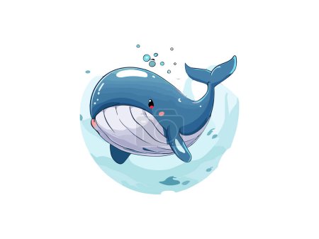 Baleine bleue aquarelle avec paysage marin sous-marin Illustration vectorielle Clipart