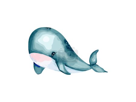 Téléchargez les illustrations : Baleine bleue aquarelle avec paysage marin sous-marin Illustration vectorielle Clipart - en licence libre de droit