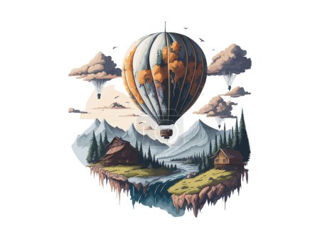 Ballon à air aquarelle Svg Clip Art, avec paysage