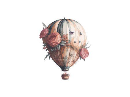 Téléchargez les illustrations : Ballon à air aquarelle Svg Clip Art, avec paysage - en licence libre de droit