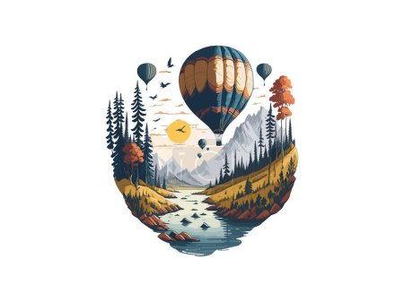 Watercolor Air Balloon Svg Clip Art, with landscape