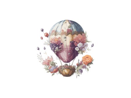 Illustration for Watercolor Air Balloon Svg Clip Art, with landscape - Royalty Free Image