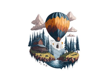 Illustration for Watercolor Air Balloon Svg Clip Art, with landscape - Royalty Free Image