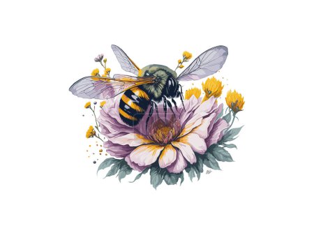 Illustration for Watercolor Honey Bee on Sunflower Svg Graphic - Royalty Free Image