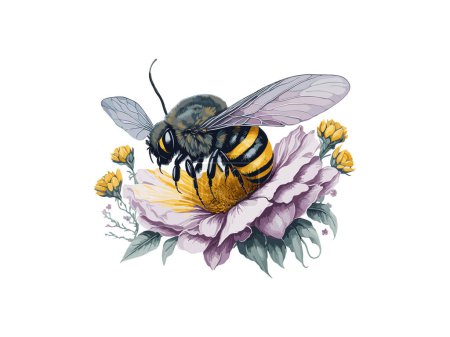 Illustration for Watercolor Honey Bee on Sunflower Svg Graphic - Royalty Free Image