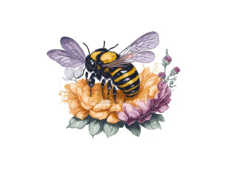 Téléchargez les illustrations : Abeille à miel aquarelle sur tournesol Svg - en licence libre de droit