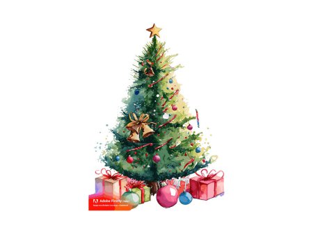 Illustration for Watercolor Decorated Christmas tree with Gifts, Vector Illustration Clipart. - Royalty Free Image