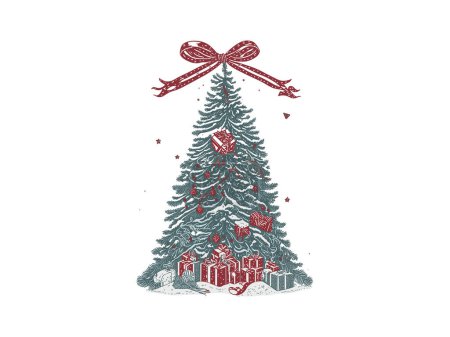 Ilustración de Árbol de Navidad decorado con acuarela con regalos, Vector Illustration Clipart. - Imagen libre de derechos