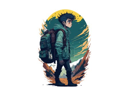 Illustration for Hiker Person with Backpack, Svg Clip Art - Royalty Free Image