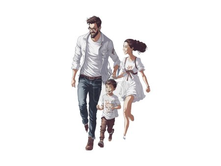 Téléchargez les illustrations : Aquarelle Papa et fille, Fête des pères - en licence libre de droit