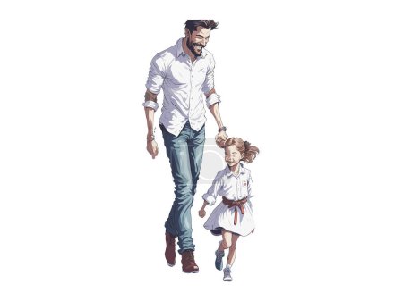 Téléchargez les illustrations : Aquarelle Papa et fille, Fête des pères - en licence libre de droit