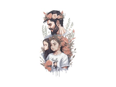 Illustration for Watercolor Dad and Daughter,Father's Day - Royalty Free Image