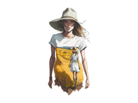 Ilustración de Acuarela chica de campo, Mujer con sombrero de vaquero Clip Art SVG, ilustración vectorial - Imagen libre de derechos