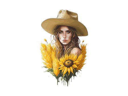 Ilustración de Acuarela chica de campo, Mujer con sombrero de vaquero Clip Art SVG, ilustración vectorial - Imagen libre de derechos