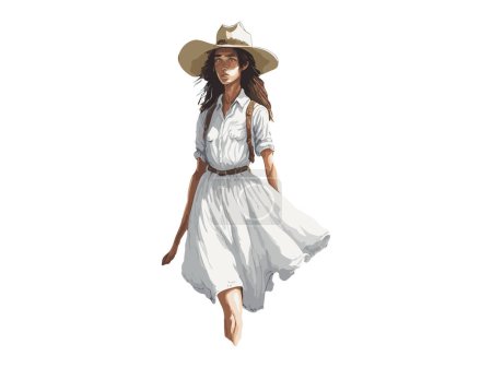 Illustration for Watercolor Countryside Girl, Woman with Cowboy Hat Clip Art SVG, vector illustration - Royalty Free Image