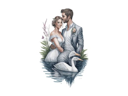 Ilustración de Pareja casada con flores - Imagen libre de derechos