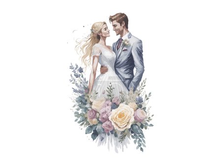 Illustration for Just married couple with flowers - Royalty Free Image
