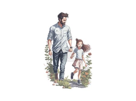 Illustration for Watercolor Dad and Daughter,Father's Day - Royalty Free Image